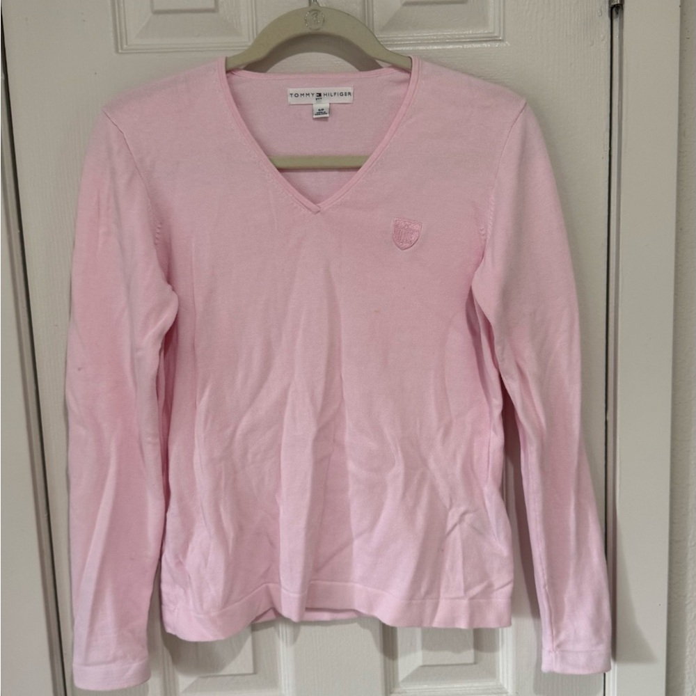 Tommy Hilfiger Light Pink V-Neck Top golf club emblem